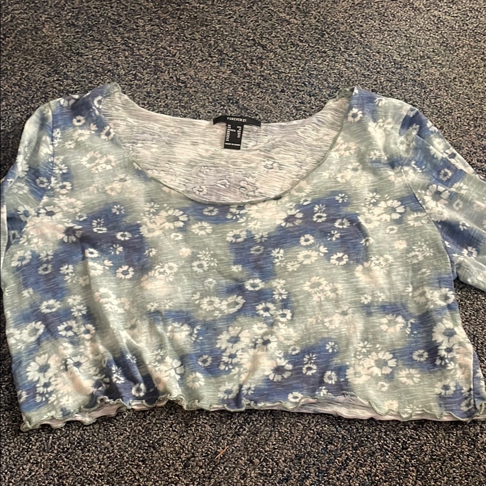 Floral Blue and White Women's Top